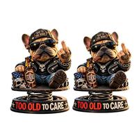 2Pcs Too Old To Care Bulldog Bobblehead, Resin Nodding Dog Ornament,Fun Dashboard Toy for Car Decor &Beer Day Accessories,Gift for Bikers Dog Lovers
