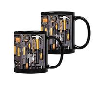 2PCS Toolbox Coffee Mug with C-Shaped Handle Design, Ceramic Mechanic's Toolbox Cup, 11 Oz Novelty Large Capacity Cup for Coffee Latte Juice Beer Milk, Present for Husband and Dad