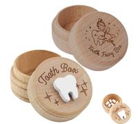 2Pcs Tooth Fairy Box 3D Tooth Keepsake Box Cute Wooden Children's Deciduous Teeth Commemorative Boxes Baby Tooth Storage Box to Keep The Childhood Memory for Tooth Loss Baby Birthday Gifts