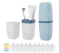 2PCS Toothbrush Travel Case, Portable Toothbrush Holder with 10pcs Travel Pouches for Toiletries and 1 Sheet Sticky Labels for Bathroom Camping Business Trip (Green White)
