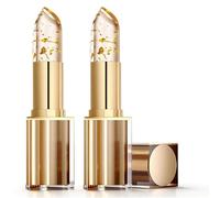 2PCS Transfer Proof Color Changing Lipstick, Gold Crystal Lipsticks Long Lasting, PH Adjusting Lipstick, 24H Moisturizing Glossy Shine Lip Balm, Clear Lip Stick for Dry Cracked Lips, Girly Stuff