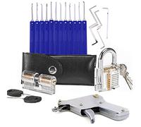 2pcs Transparent Locks with 15pcs Pick Hook,1pcs Lock Pick Gun Open Tool, Locksmith Beginner Lock Pick Training Kit (Blue)