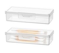 2Pcs Transparent Plastic Cotton Bud Holder, Portable Small Storage Organiser for Cotton Swabs and Bamboo Cotton Buds, Dust-proof and Moisture-proof Dispenser for Bathroom Storage and Toiletries