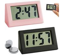 2PCS Travel Alarm Clock,Small Digital Clock with Battery Operated,Mini Portable LCD Display C/lock,Digital Electronic C/lock,Non Ticking Alarm Cl/ock,Bedside Cl/ocks,Easy to Read,#Black and Pink