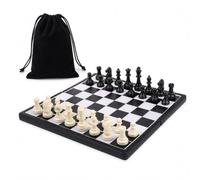 2PCS Travel Chess Set, Folding Chess Board with Bag for Journeys | Premium materials, folding chess board and black carry bag for players, holidays, train travel, cafés and family visits