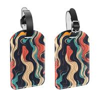 2Pcs Travel Cruise Luggage Tags, Abstract Curvy Line Seamless Pattern PU Leather Suitcase Identifiers Privacy Cover Name ID Label for Women Kids Girls Baggage