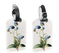 2Pcs Travel Cruise Luggage Tags, Art Blue Botanical Flower PU Leather Suitcase Identifiers Privacy Cover Name ID Label for Women Kids Girls Baggage