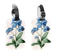 2Pcs Travel Cruise Luggage Tags, Blue Botanical Flower PU Leather Suitcase Identifiers Privacy Cover Name ID Label for Women Kids Girls Baggage