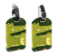 2Pcs Travel Cruise Luggage Tags, Cute Animals Cartoon Crocodile PU Leather Suitcase Identifiers Privacy Cover Name ID Label for Women Kids Girls Baggage