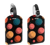 2Pcs Travel Cruise Luggage Tags, Cute Basketball Seamles Balls Pattern PU Leather Suitcase Identifiers Privacy Cover Name ID Label for Women Kids Girls Baggage