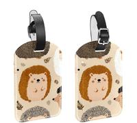 2Pcs Travel Cruise Luggage Tags, Cute Cartoon Hedgehogs on Beige Background PU Leather Suitcase Identifiers Privacy Cover Name ID Label for Women Kids Girls Baggage