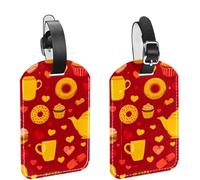 2Pcs Travel Cruise Luggage Tags, Cute Cupcake Candy Donut Sweets Desserts and Hearts PU Leather Suitcase Identifiers Privacy Cover Name ID Label for Women Kids Girls Baggage
