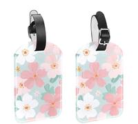 2Pcs Travel Cruise Luggage Tags, Cute Pastel Spring Flower Seamless Pattern PU Leather Suitcase Identifiers Privacy Cover Name ID Label for Women Kids Girls Baggage