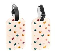 2Pcs Travel Cruise Luggage Tags, Cute Tiny Butterflies Seamless Pattern PU Leather Suitcase Identifiers Privacy Cover Name ID Label for Women Kids Girls Baggage