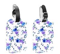 2Pcs Travel Cruise Luggage Tags, Ditsy Blue Floral Seamless Background PU Leather Suitcase Identifiers Privacy Cover Name ID Label for Women Kids Girls Baggage