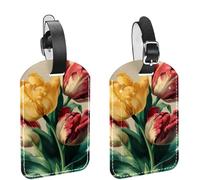 2Pcs Travel Cruise Luggage Tags, Elegant Vintage Floral with Vibrant Petals PU Leather Suitcase Identifiers Privacy Cover Name ID Label for Women Kids Girls Baggage
