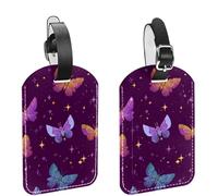 2Pcs Travel Cruise Luggage Tags, Gradient Butterflies Seamless Pattern PU Leather Suitcase Identifiers Privacy Cover Name ID Label for Women Kids Girls Baggage