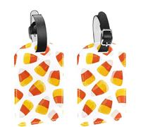 2Pcs Travel Cruise Luggage Tags, Halloween Candy Corn Seamless Pattern PU Leather Suitcase Identifiers Privacy Cover Name ID Label for Women Kids Girls Baggage
