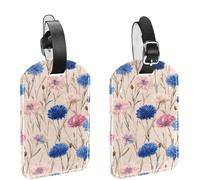 2Pcs Travel Cruise Luggage Tags, Natural and Cute Spring Flowers PU Leather Suitcase Identifiers Privacy Cover Name ID Label for Women Kids Girls Baggage