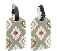 2Pcs Travel Cruise Luggage Tags, Sage Green Abstract Art Pattern PU Leather Suitcase Identifiers Privacy Cover Name ID Label for Women Kids Girls Baggage