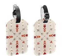 2Pcs Travel Cruise Luggage Tags, Simple Ethnic Arrows Pattern PU Leather Suitcase Identifiers Privacy Cover Name ID Label for Women Kids Girls Baggage