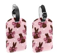 2Pcs Travel Cruise Luggage Tags, Sweet Animal Bunny and Bow Pattern PU Leather Suitcase Identifiers Privacy Cover Name ID Label for Women Kids Girls Baggage