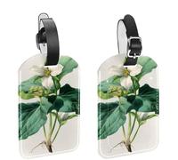 2Pcs Travel Cruise Luggage Tags, Vintage Botanical Flower with Large Green Leaves PU Leather Suitcase Identifiers Privacy Cover Name ID Label for Women Kids Girls Baggage