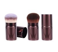 2pcs Travel Face Blush Brushes, Retractable Makeup Kabuki Brush Portable Powder Foundation Sunscreen Brush for Blending Cosmetics(Coffee + Three-Color Hair)