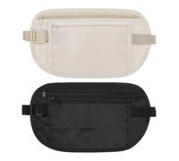 2pcs Travel Money Belt for Men & Women Secure Travel Wallet Hidden Passport Holder with Dual Zipper Anti-Theft Pouch for Cash Cards Keys Phone Waterproof Undercover Wallet Khaki & Black