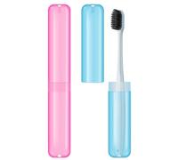 2pcs Travel Toothbrush Case, Toothbrush Cover for Travel with Drain Hole, Matte Blue Pink Toothbrush Case Storage Box for Travel Camping School Business