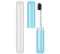 2pcs Travel Toothbrush Case, Toothbrush Cover for Travel with Drain Hole, Matte White Blue Toothbrush Case Storage Box for Travel Camping School Business