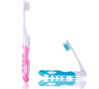 2Pcs Travel Toothbrush Set, Folding Toothbrush Travel, Soft Portable Toothbrushes for Travels Camping Hiking (Pink and Blue)