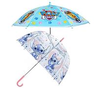 2Pcs Travel Umbrella for Kids, Disney Stitch Transparent Dome 75cm & Paw Patrol PVC Umbrella 60cm, Windproof Waterproof Lightweight UV Protection School Gift Age 3-7