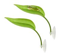 2Pcs Tree Frog Tank Leaf Decorations,Leaf Shape Basking Platform with Suction Cups for Leopard Gecko Tank Accessories for African Dwarf Frog