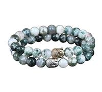 2pcs Tree Round Stone Bead Charm Women Bracelet Beaded Mercy Two Color Buddha Head Men Stretch Bracelet Professional and Fashion