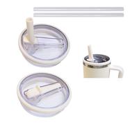 2PCS Tumbler Flip Straw Lid Replacement Fit for Stanley Quencher 40 oz, Leak-Proof, Reusable Tumbler Cover (Milky white)