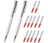 2Pcs Tungsten Carbide Tip Scriber with 12 Replacement Marking Tip, Aluminium Magnet Carbide Scribe Tool Etching Pen with Clip, Metal Engraving Pen for Glass/Ceramics/Hardened Steel/Metal Sheet