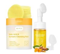 2PCS Turmeric Kojic Acid Skin Care Set, Turmeric Kojic Acid Face Pads + Foaming Cleanser with Brush,Dark Spot Remover for Hydrating,Deep Cleaning Skin,Natural Face Wash Exfoliating Face Pads,Dull Skin