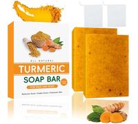 2PCS Turmeric Kojic Acid Soap Bar with Foaming Nets - Vitamin C Soap for Blackheads Remover, Moisturizing Brightening Face & Body Cleanser, Gentle Vegan Organic Soap Bar 200g (Turmeric)