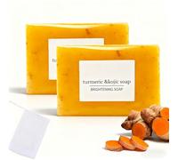 2PCS Turmeric & Kojic Acid Soap with Foaming Nets, Dark Spot Remover for Face and Body, Natural Soap Bar for Even Skin Tone, Pore, Dark Spots, Smooth Skin, Gentle Brightening Face Wash, Deep Cleansing