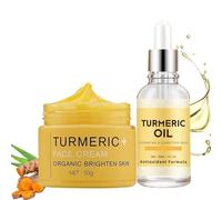 2PCS Turmeric Skincare Set, Turmeric Oil Facial Serum + Face Cream, Face Moisturiser for Hydrating, Brightening & Clarifying Skin, Dark Spot Remover Anti Aging Face Cream & Oil for Travel