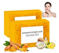 2PCS Turmeric Soap Bar,Kojic Acid And Turmeric Soap,Lemon Turm-Eric & Kojic Acid Brightening So-Ap,Smooth Skin,Evens Out Skin Tone,Deep Cleansing,Natural Ingredients,Firming Pores,For Face And Body