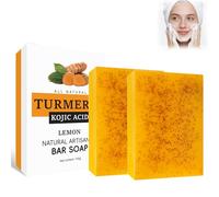 2pcs Turmeric Soap Bar, Natural Handmade Kojic Acid Soap for Face Body, Turmeric Handmade Soap Bar, Kojic Acid, Collagen, Reduces Dark Spots for Even Skin Tone, Nourishing the skin, Skin Brightening