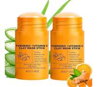 2PCS Turmeric Vitamin C Clay Mask Stick, Blackhead Remover with Aloe Vera & Green Tea Extract, Turmeric Deep Cleansing Face Masks Skincare for Reduce Acne Dark Spots Brightening for Men & Women, 2x40G