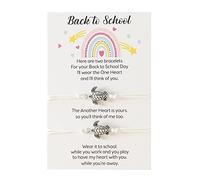 2PCS Turtle Bracelet Back To School Gift Bracelet Plus Card Back To School Gifts Bracelet Set For 2 First Day Of School Bracelet Mommy And Me Bracelets For Mother Braided Leather Bracelets for Men's