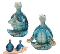 2Pcs Turtle Yoga Figurines Beachy Sea Turtle Statues Summer Beach Meditation Decorations for Home Room Office Bedroom Beach Decorations for Home