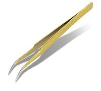 2pcs Tweezers for Eyelash Extension Eyebrow Ingrown Hair High Precision Gold Stainless Steel Curved and Straight Pliers Forceps Set (Curved)