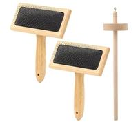 2PCS Twin Wool Carders with Maple Spindle Set for Fiber Projects | Wool Needle Felting Brush Set for Weave Works, Felting Tools for Fiber Projects with Smooth Whirling