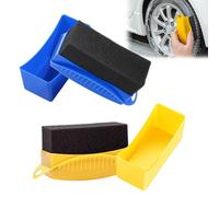 2PCS Tyre Cleaning Pad with Case Tyre Sponge Yellow Blue Tyre Dressing Applicator Pad Auto Tyre Cleaning Pad Quick Cleaning Tool for Tire Gel Car Wash Cleaning Tool Kit for Auto Moto Wash