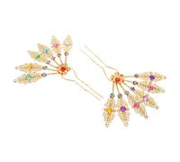 2pcs U Shape Hairpin Metal Leaf Hair Sticks Vintage Hanfu | Golden Finish, Rhinestone Accent, Chinese New Year and Special Occasions, Women Styling Piece